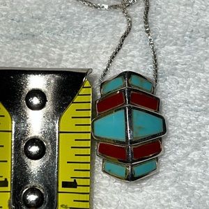 Barse turquoise & red pendant 925 silver